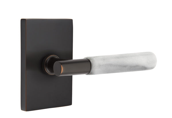 Emtek Select T-Bar White Marble Lever Modern Rectangular Rosette
