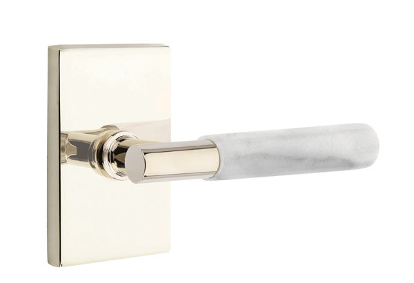 Emtek Select T-Bar White Marble Lever Modern Rectangular Rosette