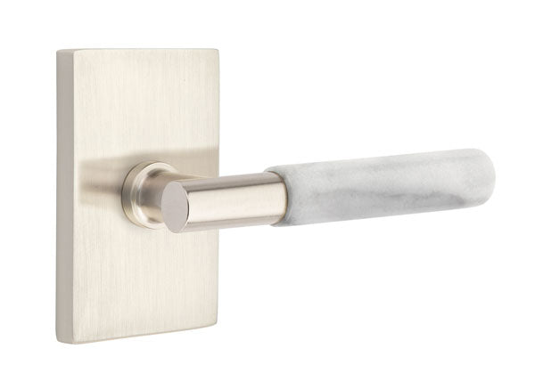 Emtek Select T-Bar White Marble Lever Modern Rectangular Rosette