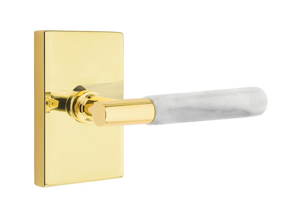 Emtek Select T-Bar White Marble Lever Modern Rectangular Rosette