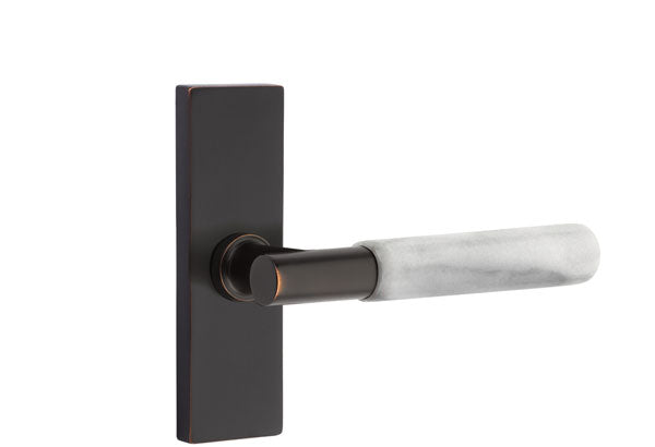 Emtek Stretto Narrow Trim Locksets with T-Bar White Marble Lever