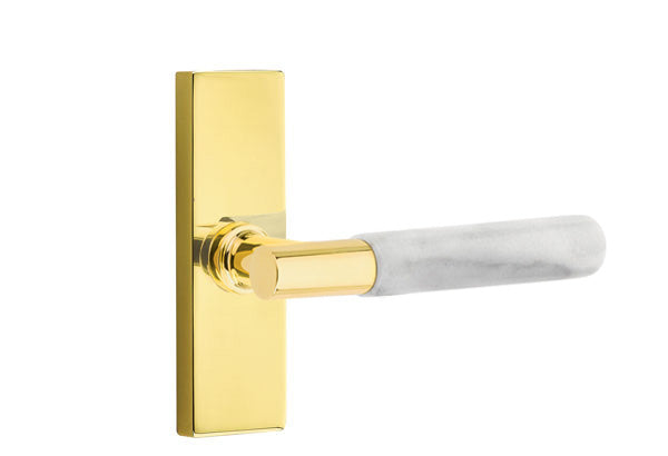 Emtek Stretto Narrow Trim Locksets with T-Bar White Marble Lever