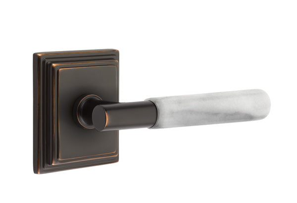 Emtek Select T-Bar White Marble Lever Wilshire Rosette