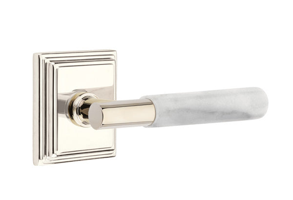 Emtek Select T-Bar White Marble Lever Wilshire Rosette